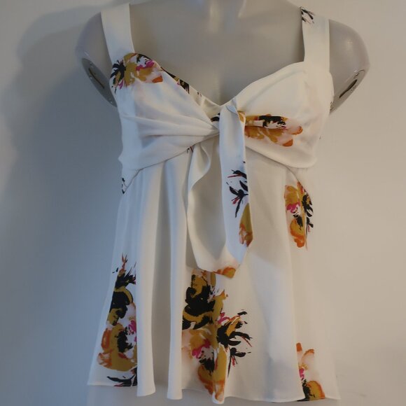 Womens A.L.C 100% Silk White, Brown Floral Tank Blouse 6 - Picture 1 of 5
